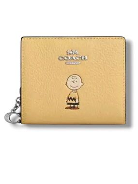 Coach X Peanuts Charlie Brown Yellow Leather Snap Wallet with Charm NWOT